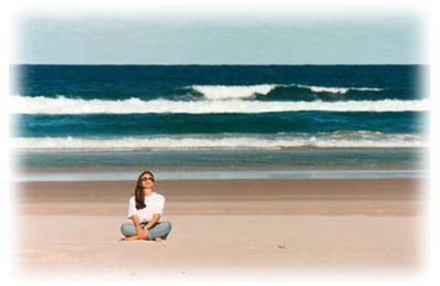 Debbie meditates on Tallow Beach