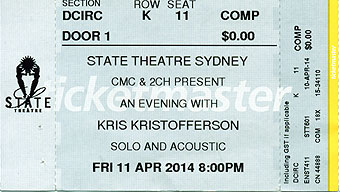 Most recent concert ticket